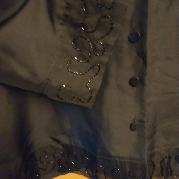 Anne Carson Silk, Beaded Black Jacket Blouse-Medium - Picture 2 of 4